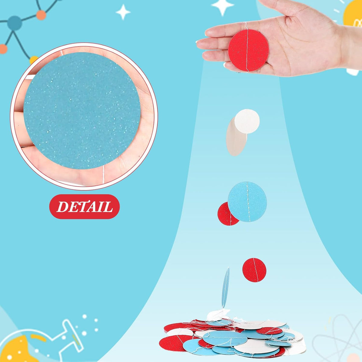 Outus 5 Pieces Colorful Dots Paper Garland Round Glitter Garland Hanging Confetti Streamers