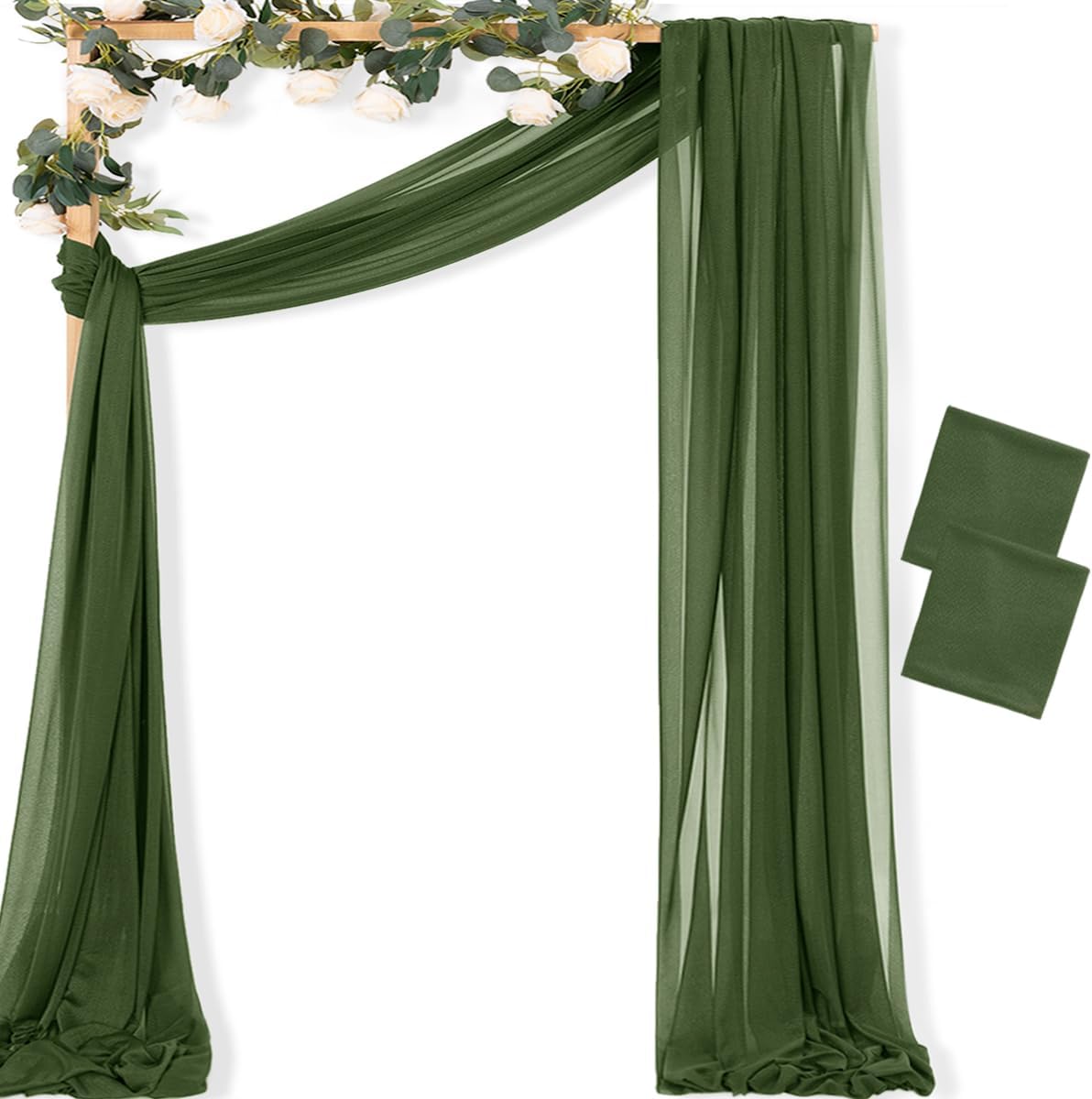MLMC Olive Green Wedding Arch Draping Fabric 2 Panels 29" x 20 FT Extra Long Gauze Drapes Sheer