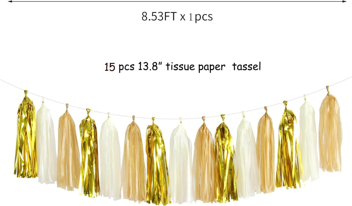 White Gold Champagne Party-Decorations Tassel-Garland -15pcs Christmas Wedding Engagement Tassels