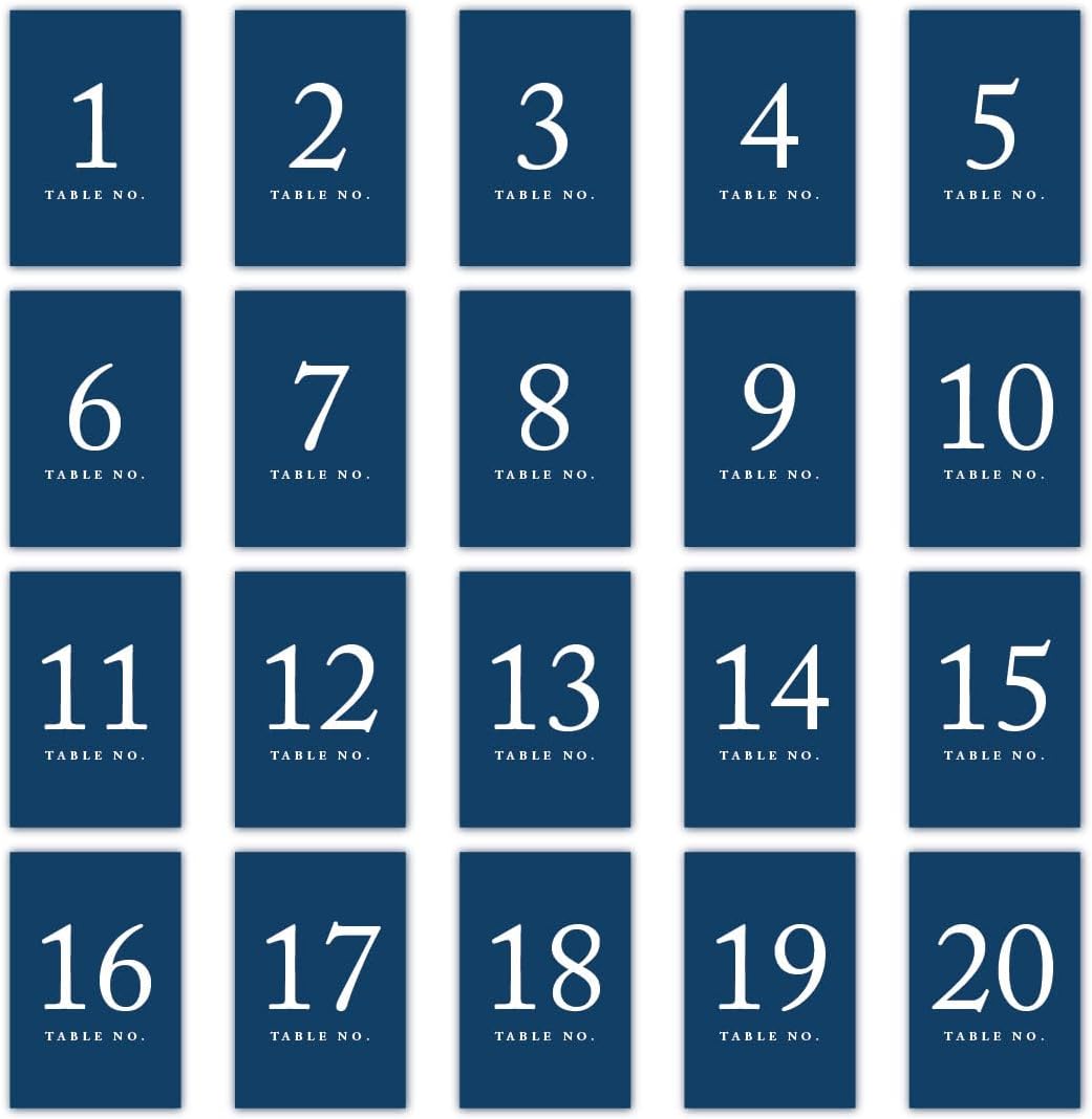 Andaz Press Table Numbers 1-20 On Perforated Paper, Navy Blue, 4X6-Inch Single Sided Sign, 1-Set