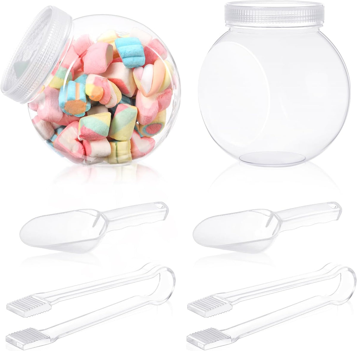 Sunnyray 6 Sets 51 oz Plastic Candy Jars for Candy Buffet with Lids Clear Bar Jars with Scoops and