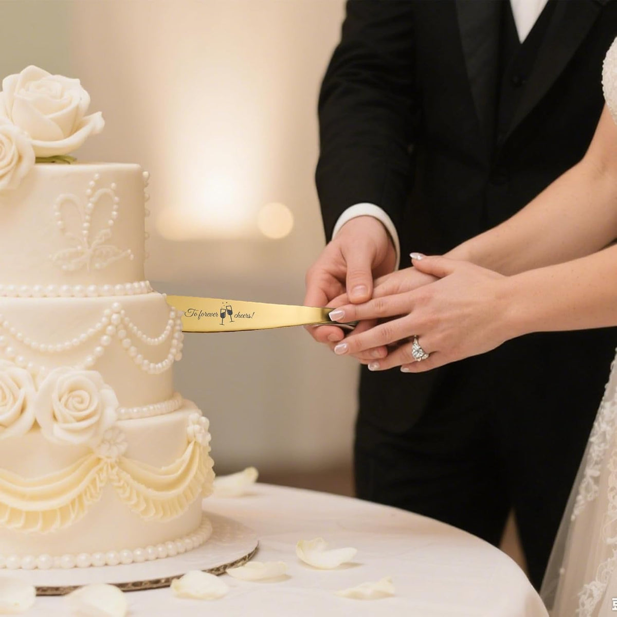 Personalized 4 Piece Wedding Cake Cutting Set, Custom Names Cake Knife and Server set with Forks