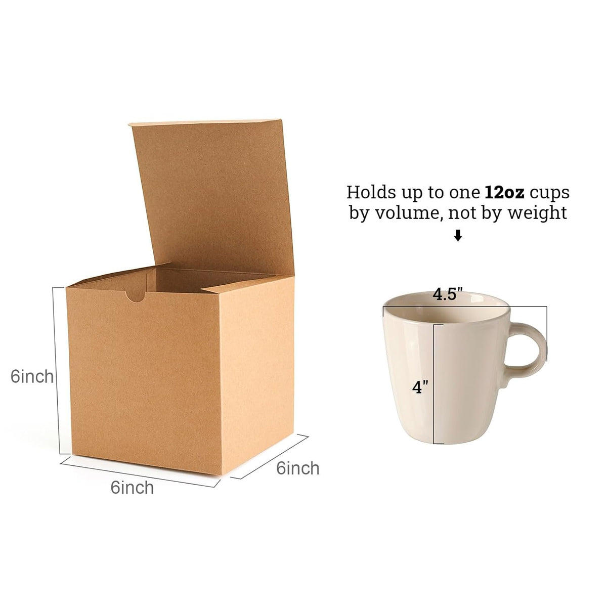 MESHA 6x6x6 Gift Boxes with Lids, Brown Kraft Gift Boxes 50PC for Christmas, Cupcake, Bridesmaid &