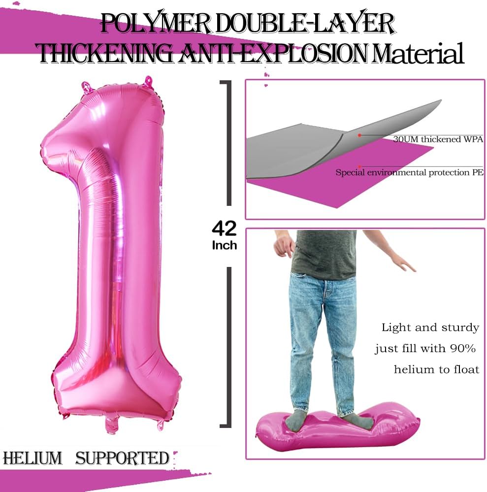 GOER Pink Foil Balloons Number 1,Huge Number Balloons for 1st 11st Birthday Party Supplies
