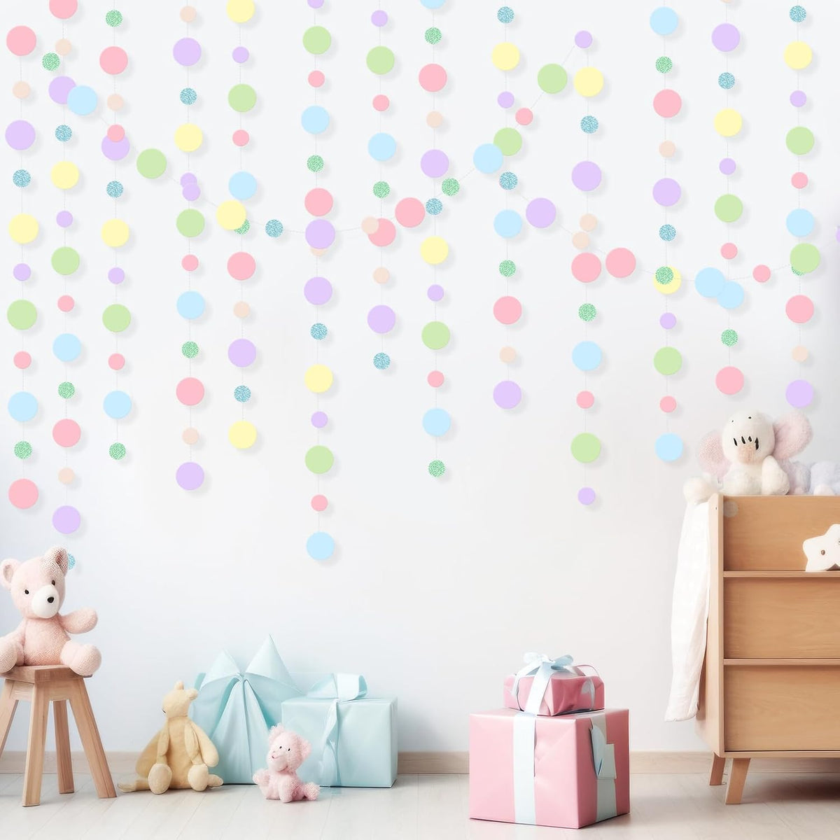 Outus 5 Pieces Colorful Dots Paper Garland Round Glitter Garland Hanging Confetti Streamers