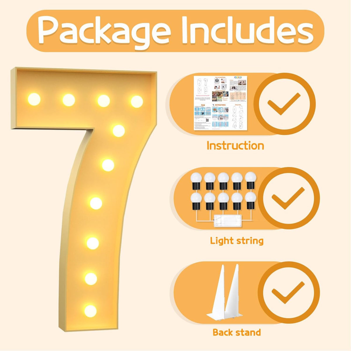 Marquee Numbers 4 Feet Tall Large Light Up Numbers 7th 17th Sweet Sassy and Seven Birthday