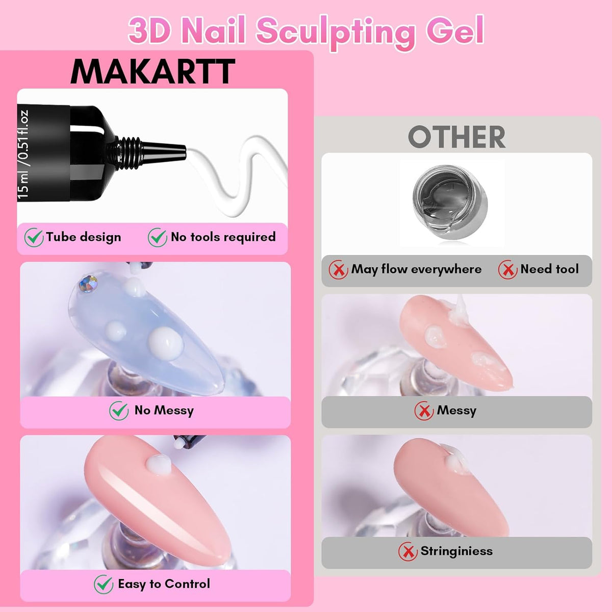 Makartt 3D Nail Gel for Nail Art: No Wipe 15g White Sculpting Molding Candy Craving Gel Polish