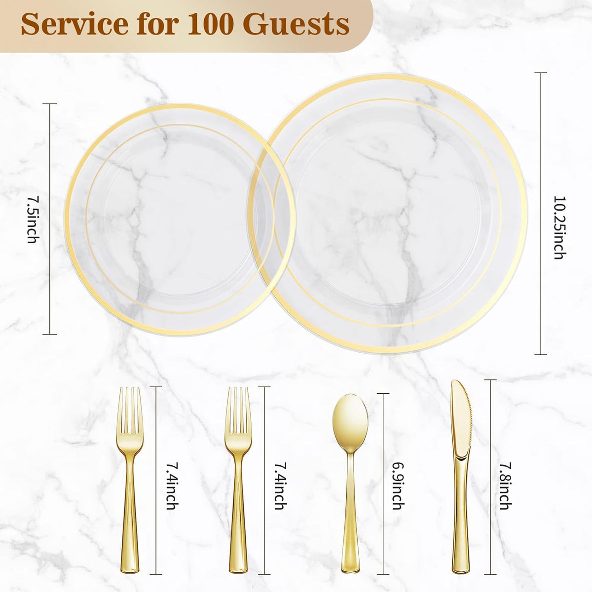 600PCS Clear Gold Plastic Plate Set (100 Guests), Plastic Plates for Party Wedding Birthday