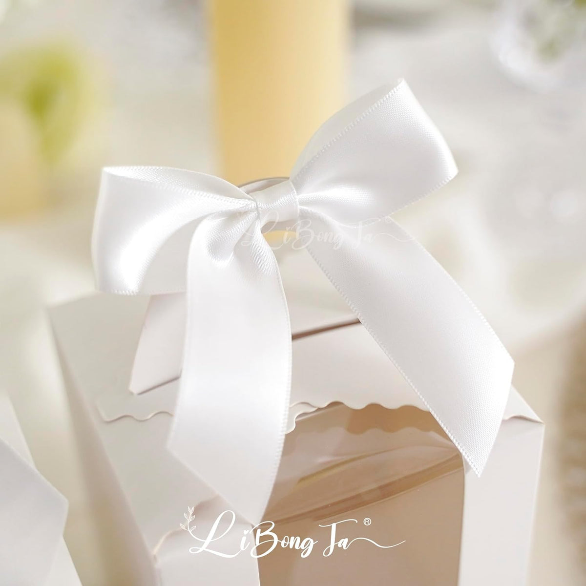 3.5" White Bow Satin Pre-Tied Bows for Gift Wrapping, Small Bows for Crafts, Premade Bows, Candy
