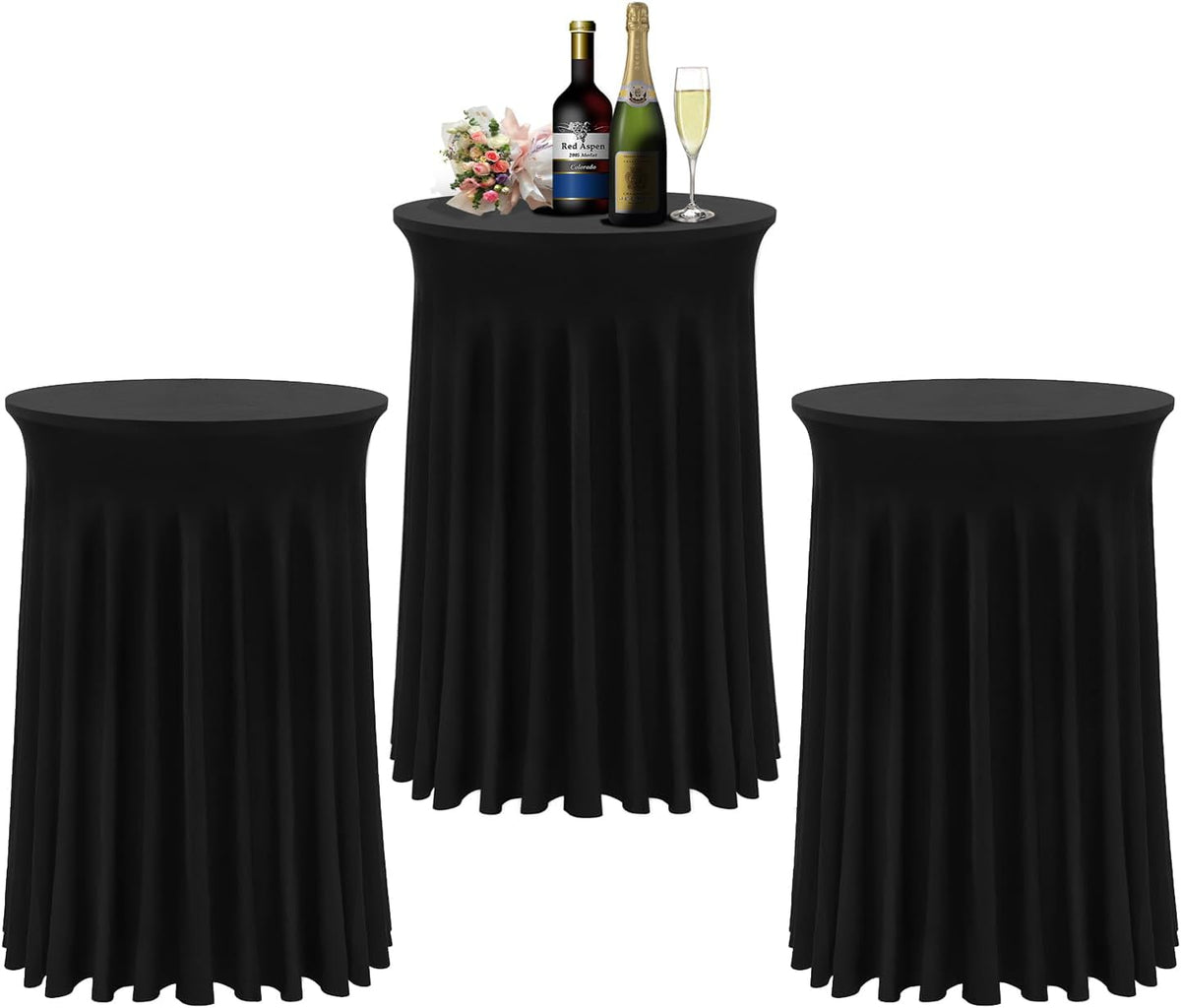Cocktail Table Covers - 3 Pack 32"x 43" Black Cocktail Table Tablecloth with Natural Wavy Round