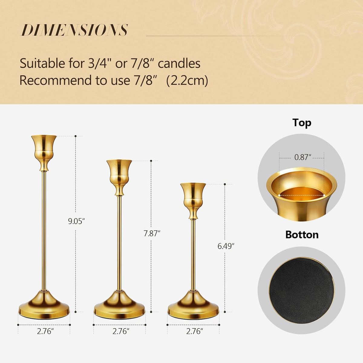Candlestick Holders 6 PCS Metal Taper Candle Holders, KSWING Gold Candle Stick Holders Set, Perfect