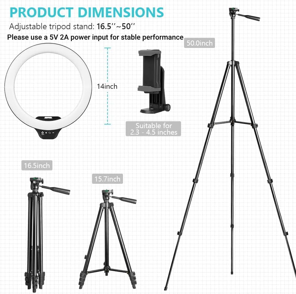 Sensyne 14" Ring Light with Tripod Stand, LED Circle Light with Phone Holder, for Photo Selfie