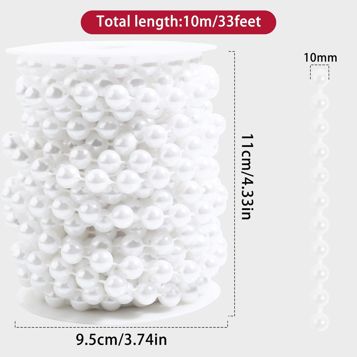 Pearls String Beads 33 Feet Crafts Faux Pearl Roll for Christmas Garland Flowers Wedding Party