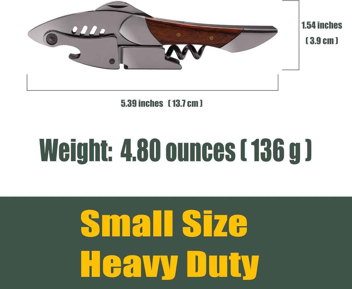 Waiters Corkscrew, Wine Bottle Opener, Heavy Duty Stainless Steel, Rosewood Handle, Shark Shaped