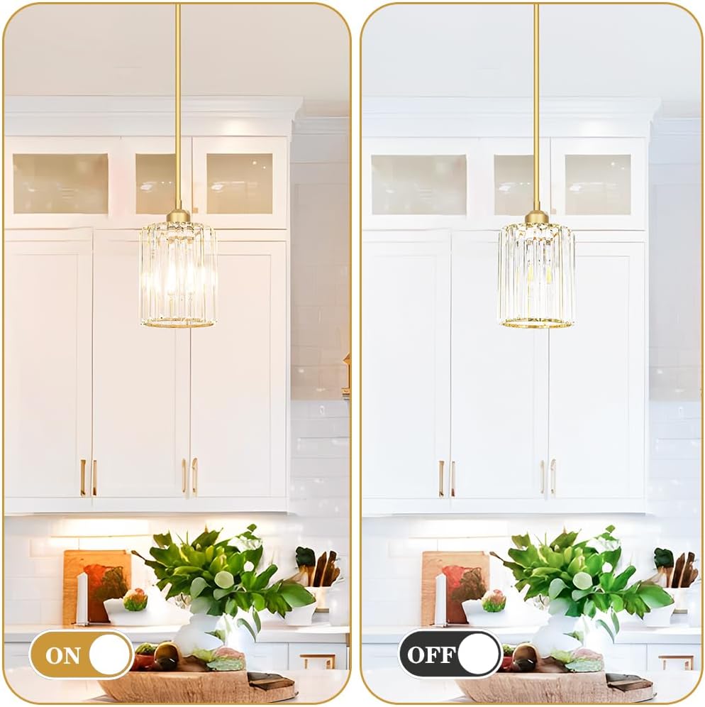 Gold Kitchen Pendant Lights Over Island with Adjustable Rods - Crystal Pendant Lighting Fixtures