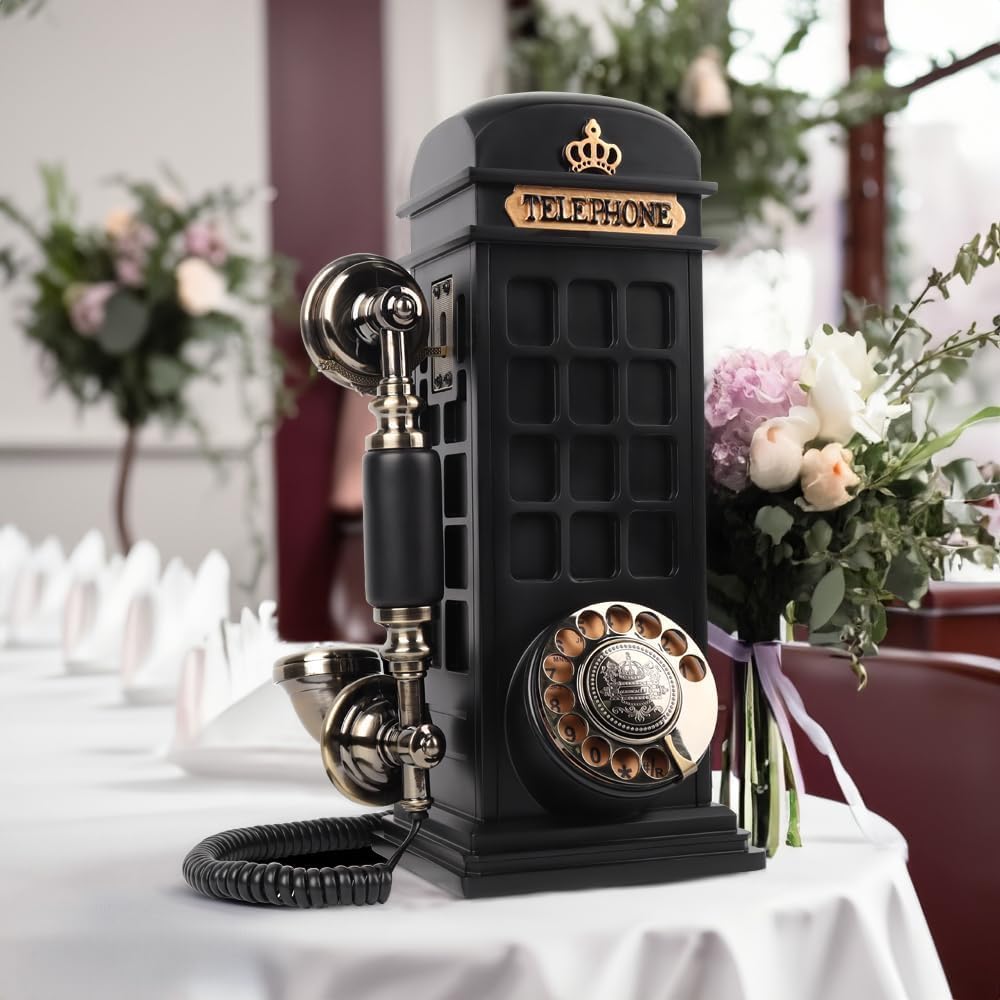 Audio Guest Book Wedding Phone with Vintage Phone Booth Design, Record Customized Audio Message