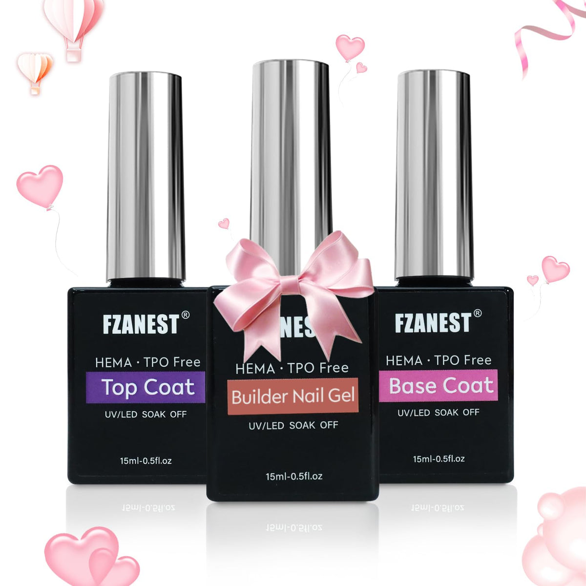 FZANEST Builder Gel With Top and Base Coat HEMA TPO-Free, 15ml * 3pcs Clear Gel Nail Polish Kit for