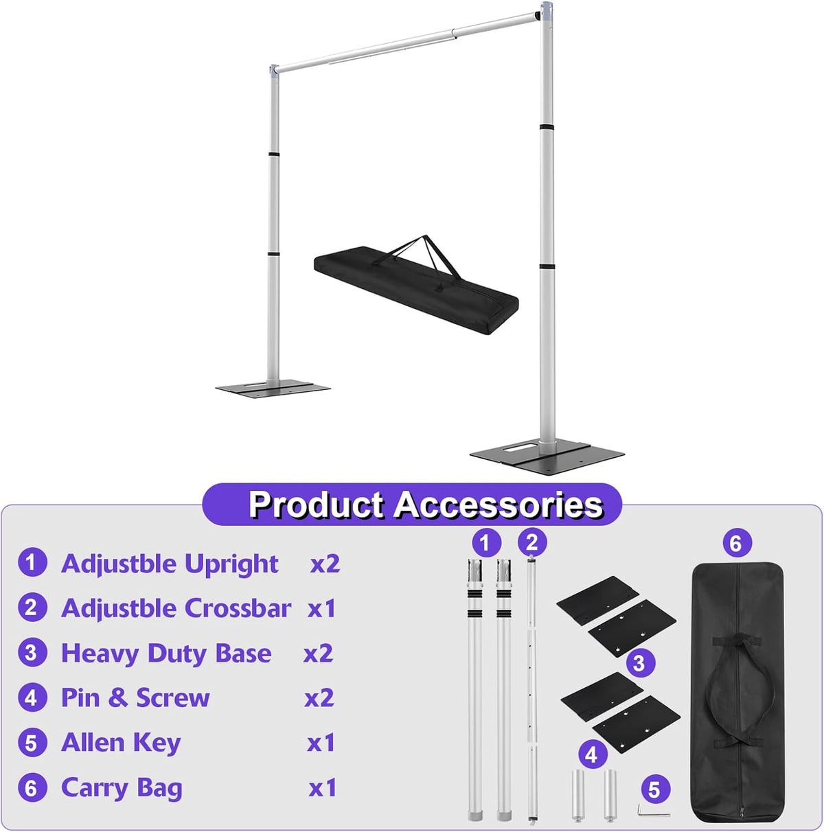 Backdrop Stand Heavy Duty 10x10Ft, Adjustable Metal Frame Pipe and Drape,Background Stand for