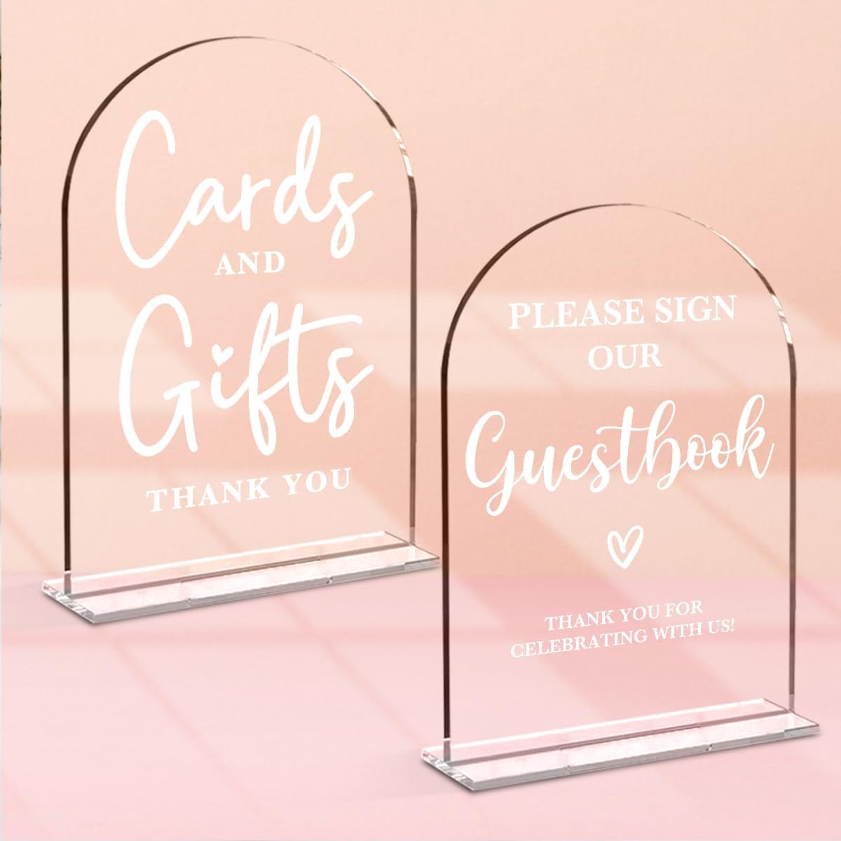 2 Pcs Acrylic Wedding Signs for Ceremony and Reception, Bridal Shower Decorations, Cards and Gifts