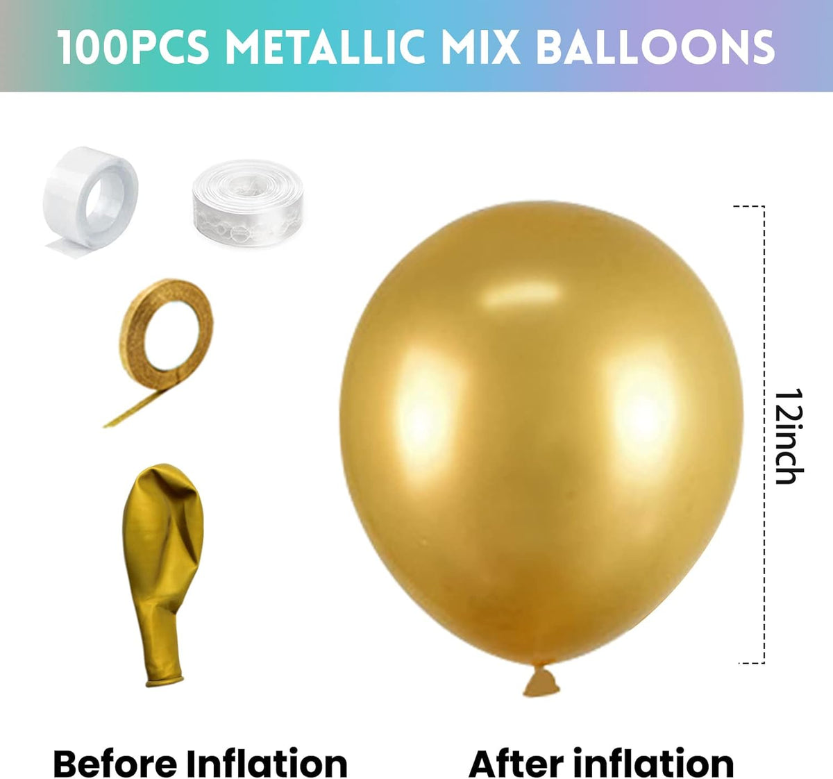 Colorful Party Balloons 12inch, 100Pcs Thickened Assorted Color Metallic Latex Balloons for Wedding