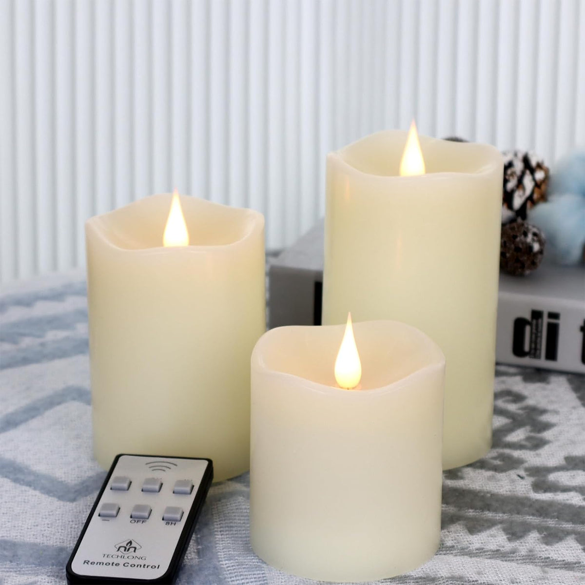 Flameless Candles Battery Operated with Remote Timer, 3D Moving Flame Flickering, Last 600+ Hours