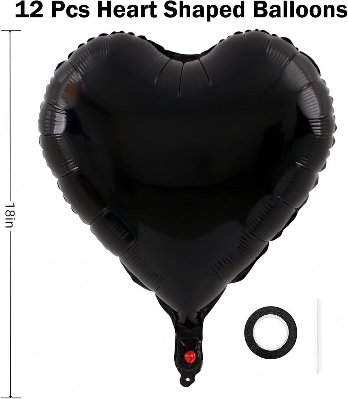 12Pcs Black Heart Balloons, 18 Inch, Love Balloons for Valentine's Day, Wedding, Birthday