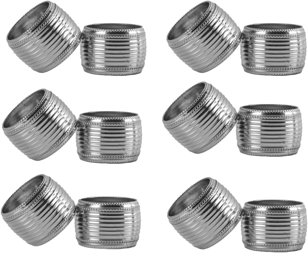 Silver Napkin Rings Set of 12, Beaded Napkin Rings - Rust Resistant, Durable Heavy Duty Napkin