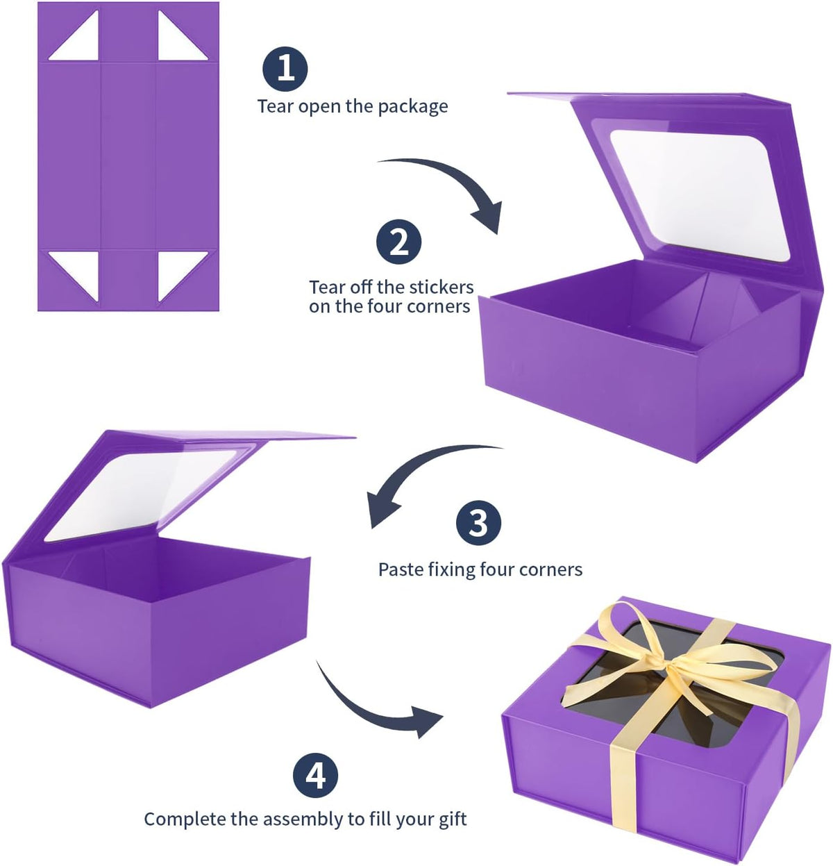 Purple Gift Boxes with Window,7.5"x7.5"x3.1" Bridesmaid Boxe for Gift Giving,Birthday Gift Box with