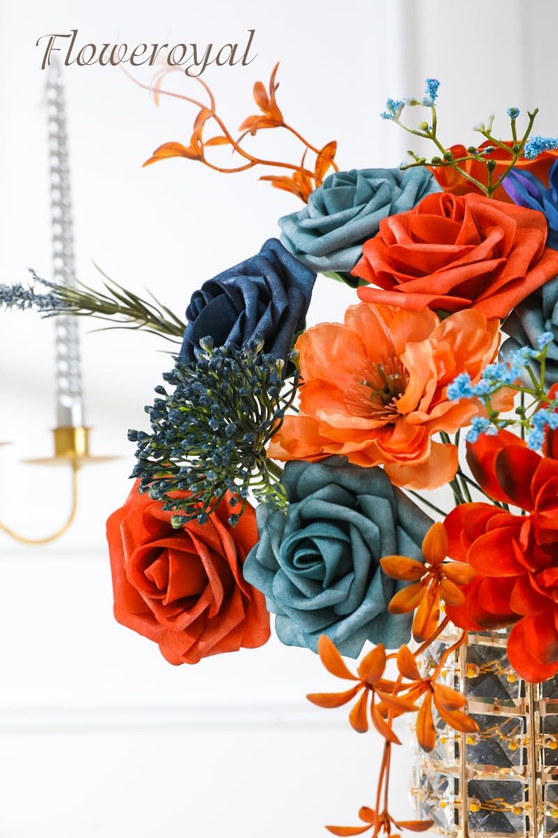 Floweroyal Artificial Flowers Combo Orange Flowers Mix Silk Flowers Dahlia Roses with Stems for DIY