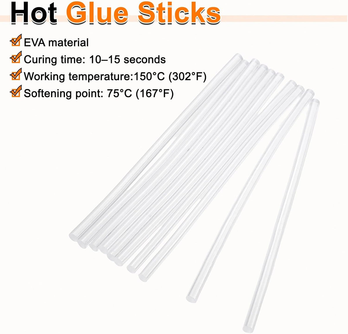 HARFINGTON 10pcs Hot Glue Sticks 0.28" Dia x 11.02" Long EVA Mini Hot Melt Adhesive Glue Stick for