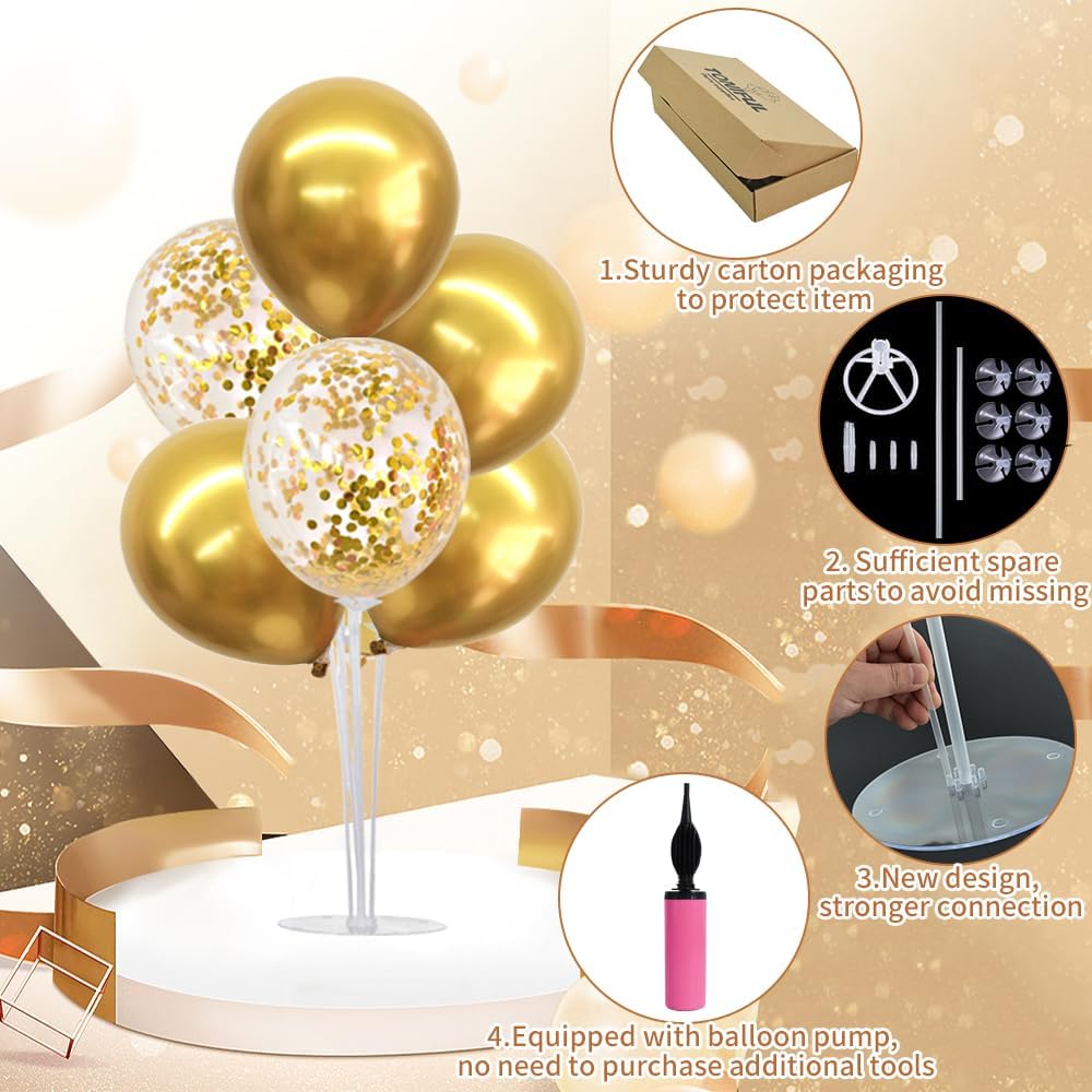 TONIFUL 4 Set Gold Balloon Centerpieces for Table, Balloon Stand Kit for Party Centerpiece Table
