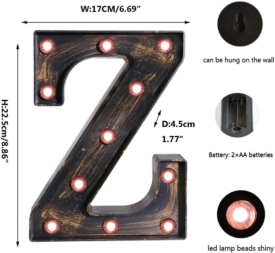 OYCBUZO Golden Black Led Marquee Letter - Industrial, Vintage Style Light Up Alphabet Letter Sign
