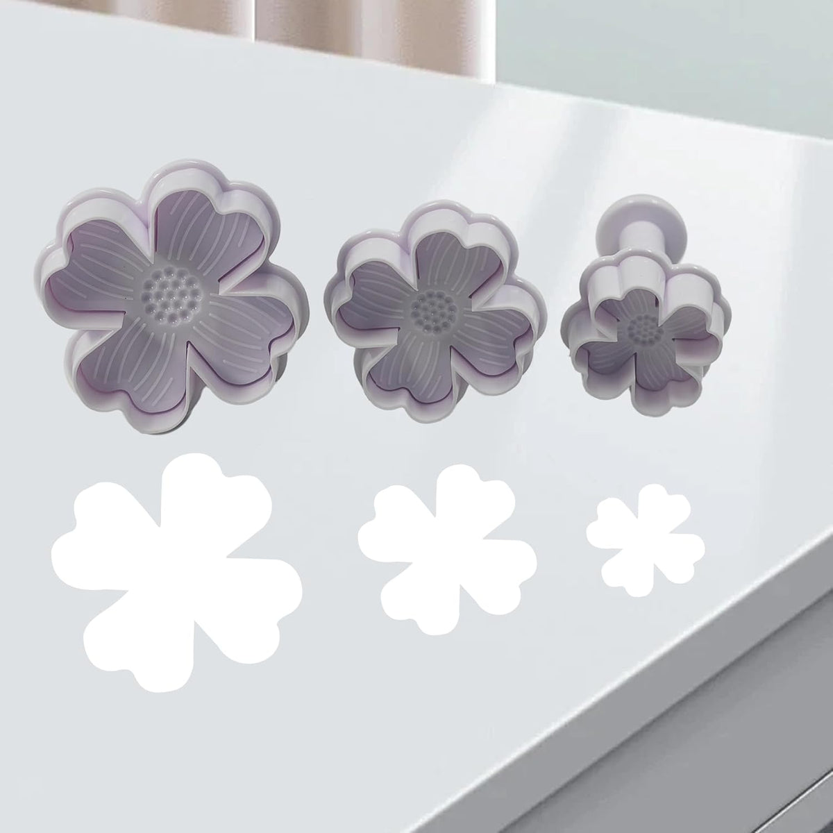 pson 3Pcs Plunger Cookie Cutter Set, Mini Plastic Biscuit Molds for Cake Decorating, Baking