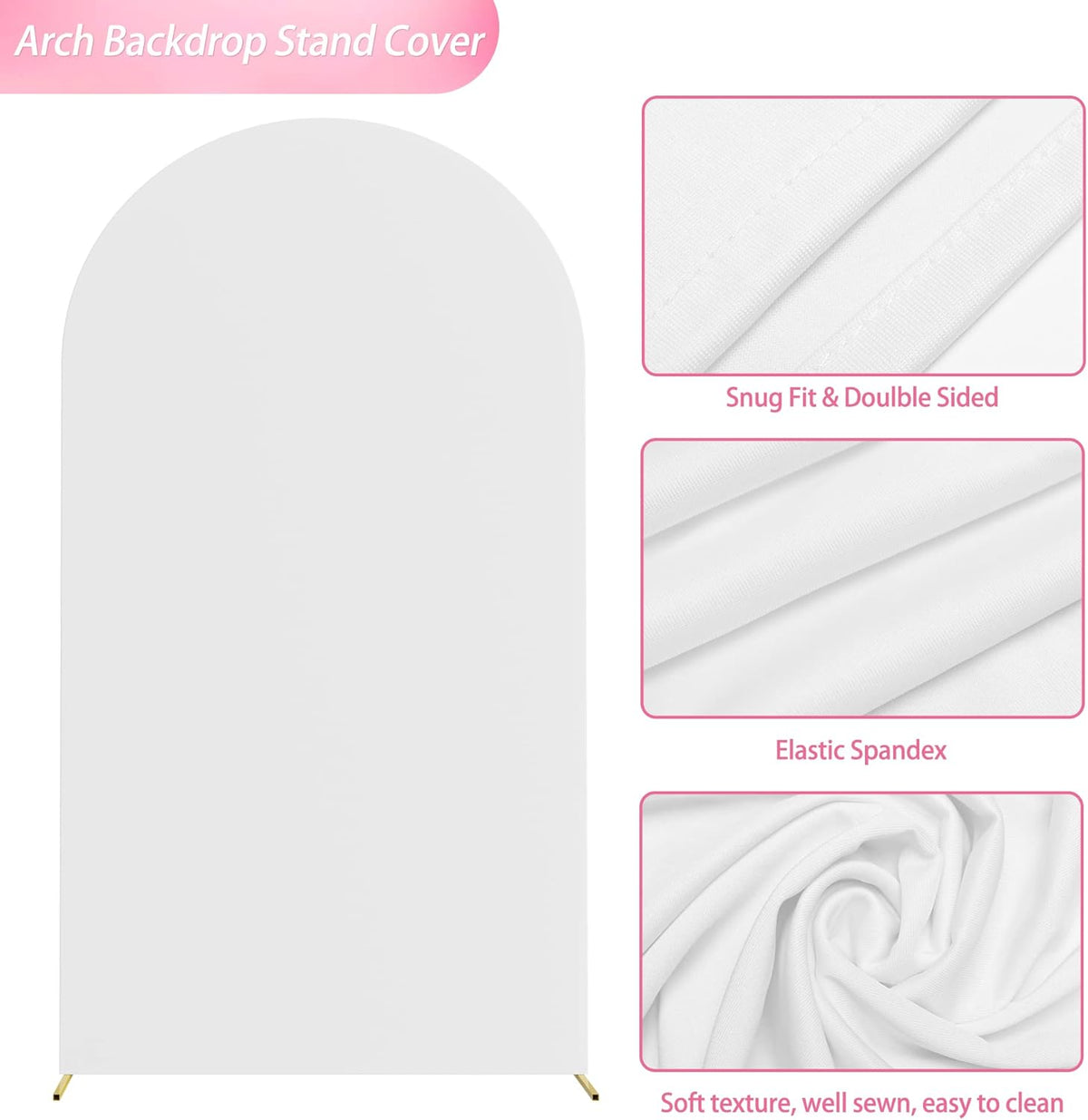 Wokceer 7.2 FT Wedding Arch Backdrop Stand and White Arch Cover, Metal Arch Stand with Arch Stand