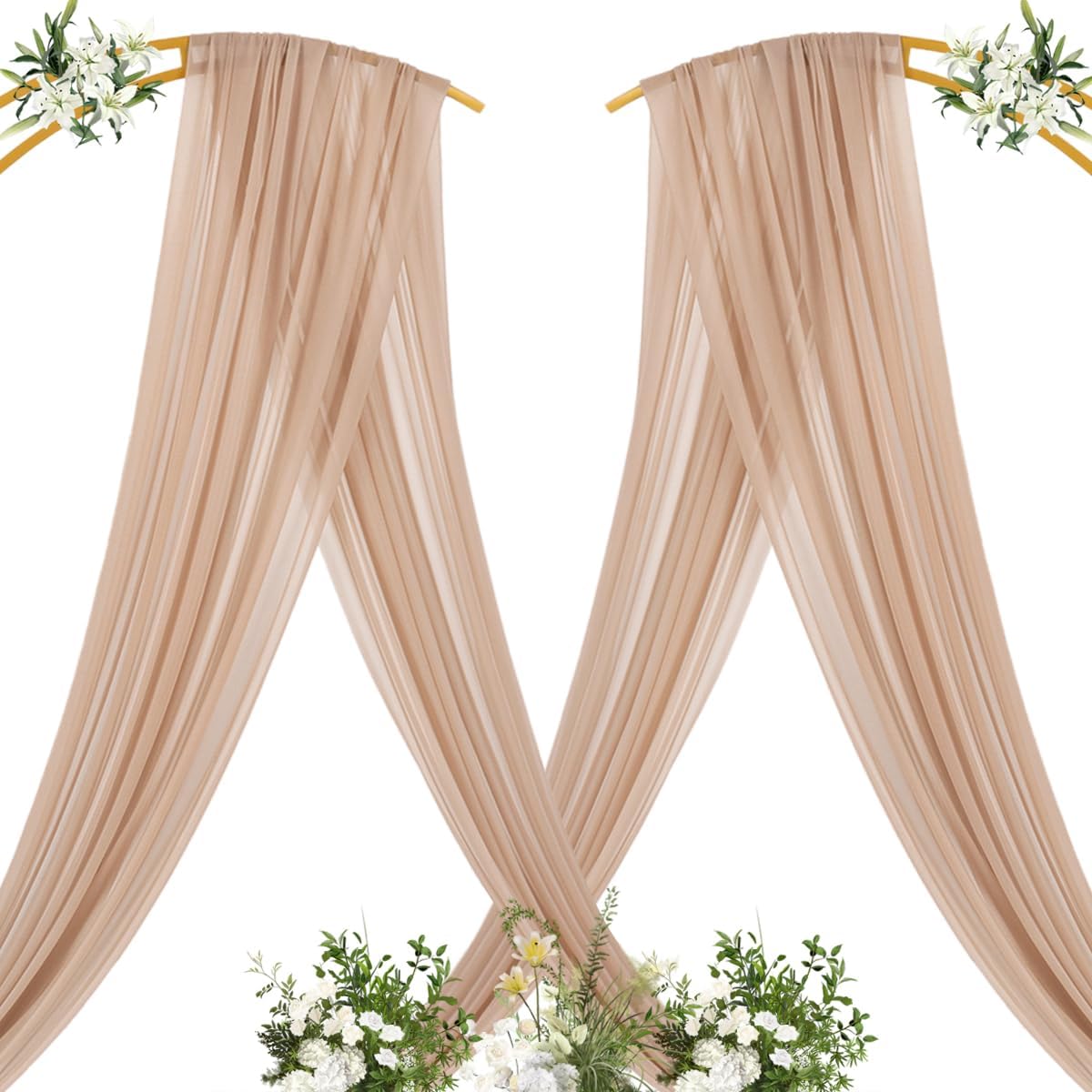 MLMC Nude Wedding Arch Draping Fabric 2 Panels 29" x 20 FT Extra Long Gauze Drapes Sheer Backdrop