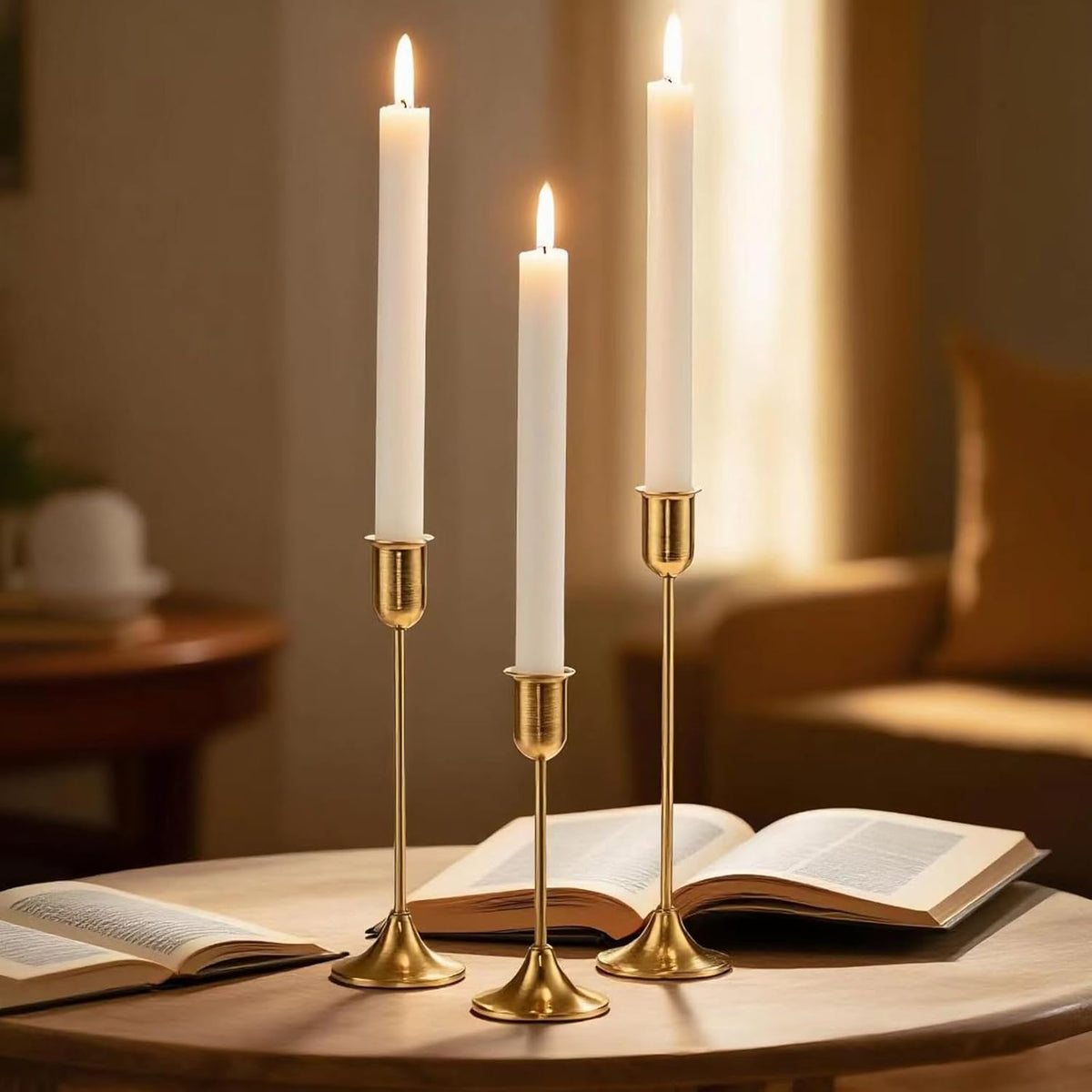 6 Pcs Brass Gold Candle Holders Set, Candelabra Tall Candle Stand, Metal Taper Candlestick Holders