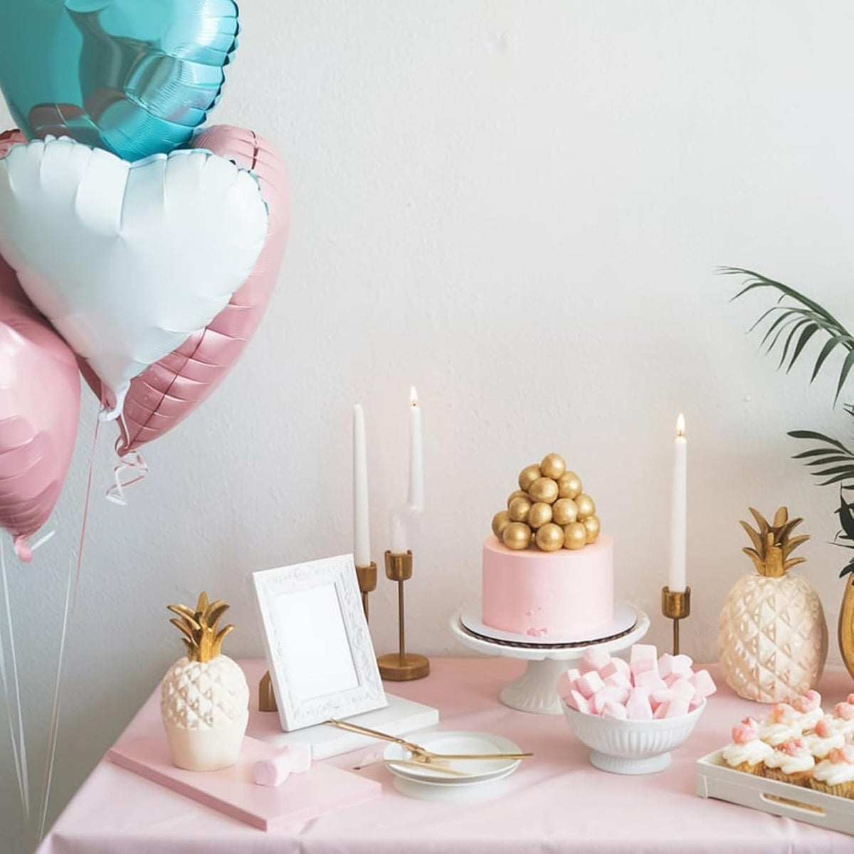 Pink Blue Heart Balloons, 18 Inch Nude White Blue Heart Shape Balloon, 12PCS Pink Cream White