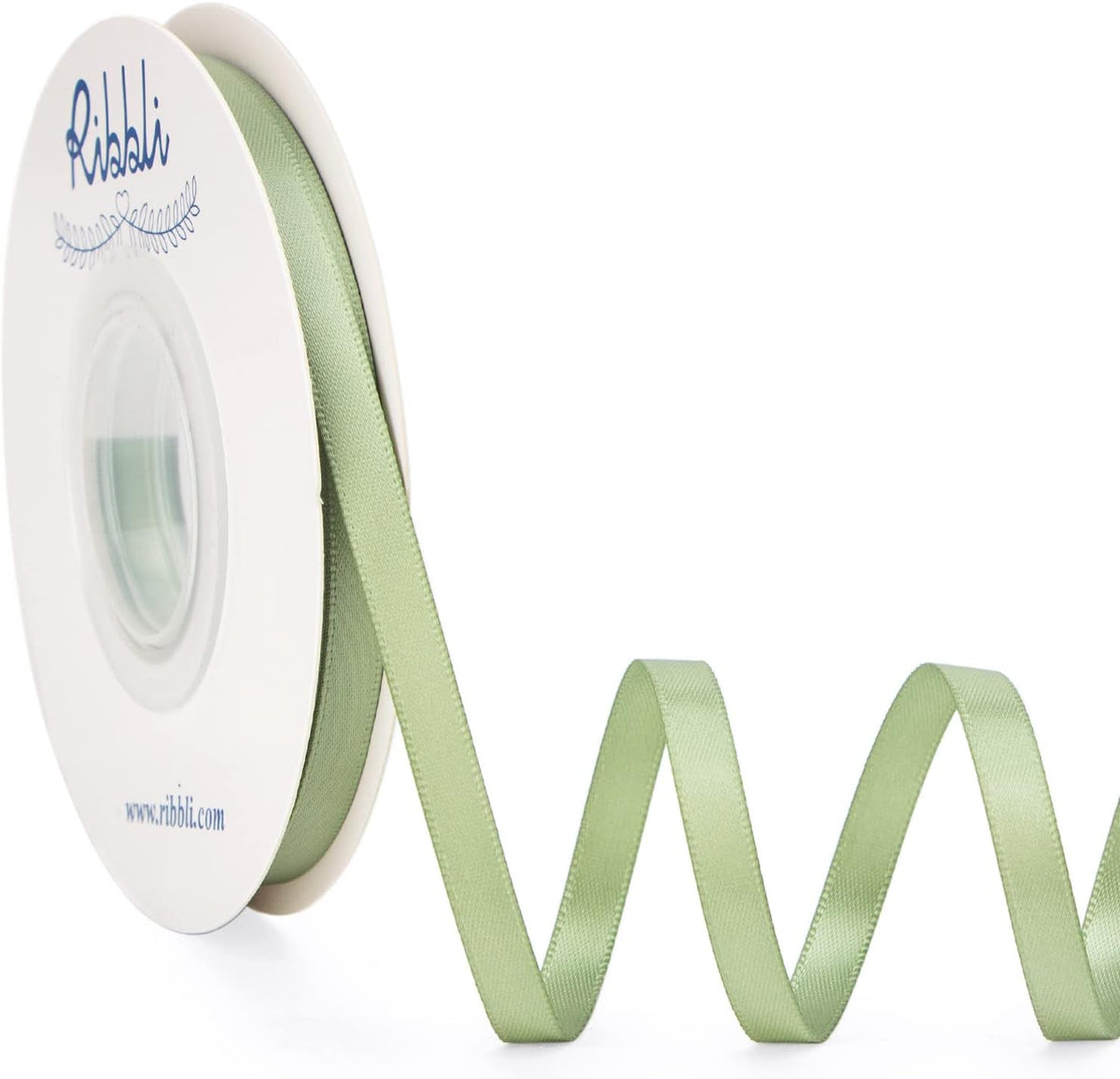 Ribbli Dusty Sage Satin Ribbon Double Faced Satin 1/4 Inch x Continuous 25 Yards-Sage Green Ribbon