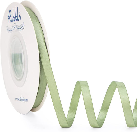 Ribbli Dusty Sage Satin Ribbon Double Faced Satin 1/4 Inch x Continuous 25 Yards-Sage Green Ribbon