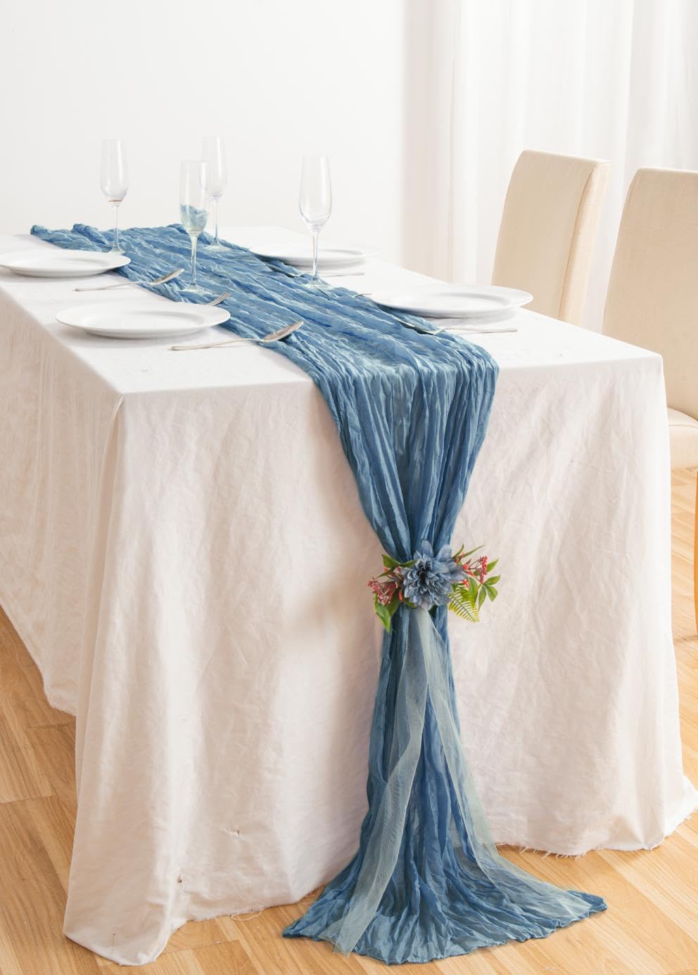 20 Pack Dusty Blue Cheesecloth Table Runner 17x108 Inch Boho Wrinkled Sheer Gauze Cheese Cloth