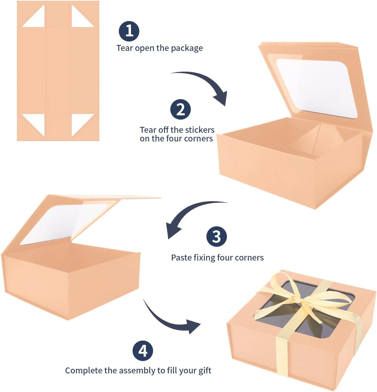 TIACABO Rose Gold Gift Box with Window,7.5"x7.5"x3.1" Bridesmaid Boxe for Gifts Giving,Birthday