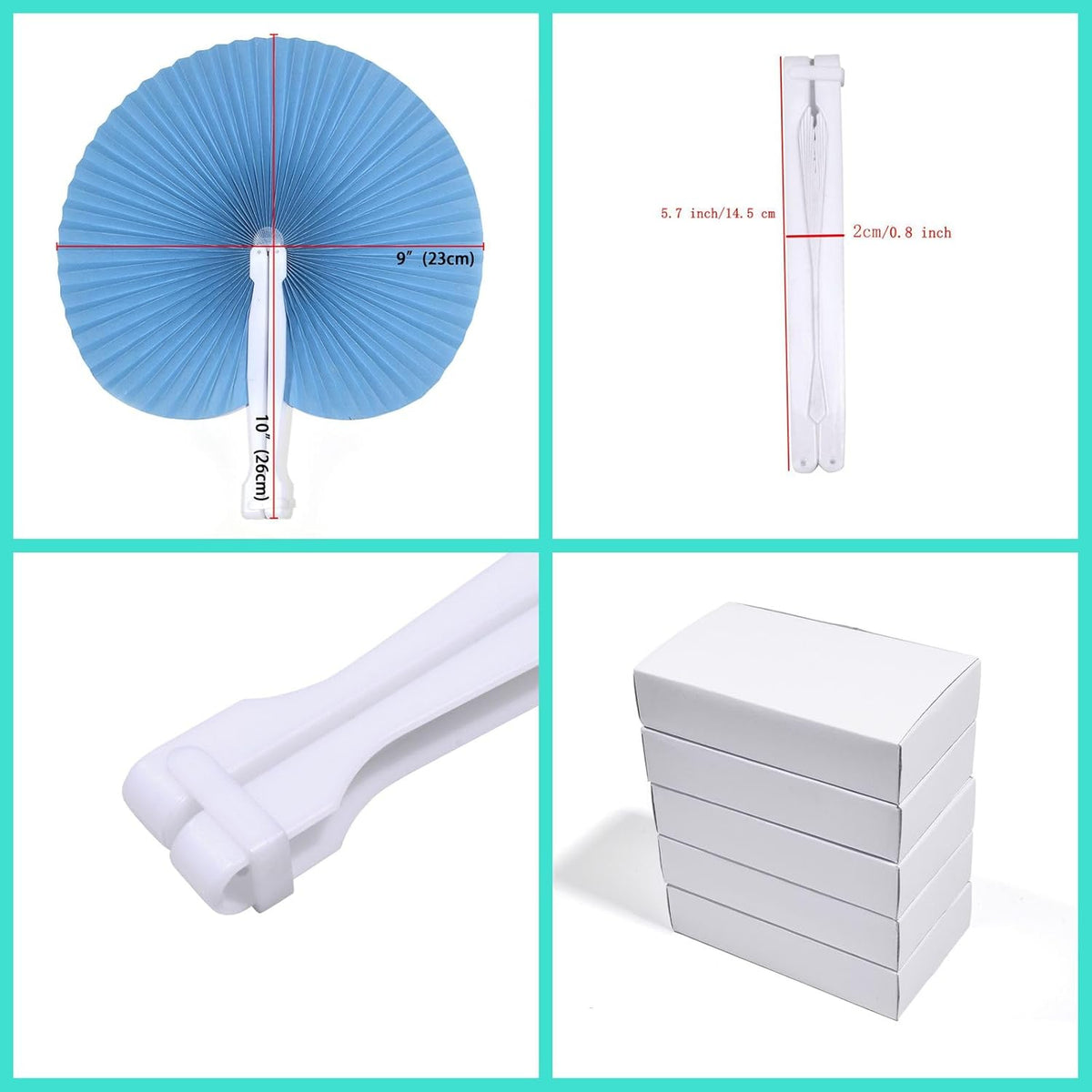 12 Packs Decorative Paper Folding Hand Fans Handheld,Blue Round Foldable Wedding Fans Chinese and