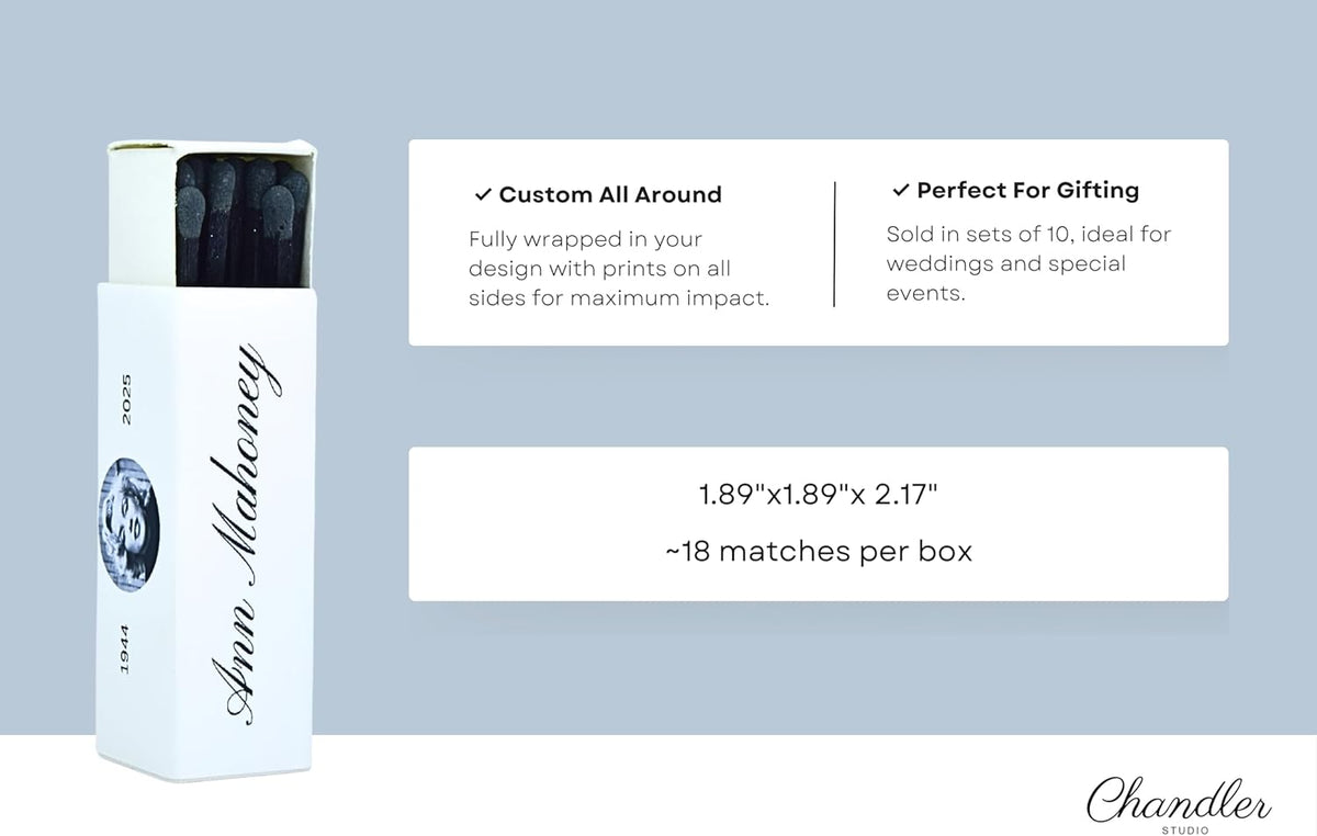 Customizable Funeral Matchboxes – Set of 10 – Memorial Design – Colorful Matchsticks – Perfect for