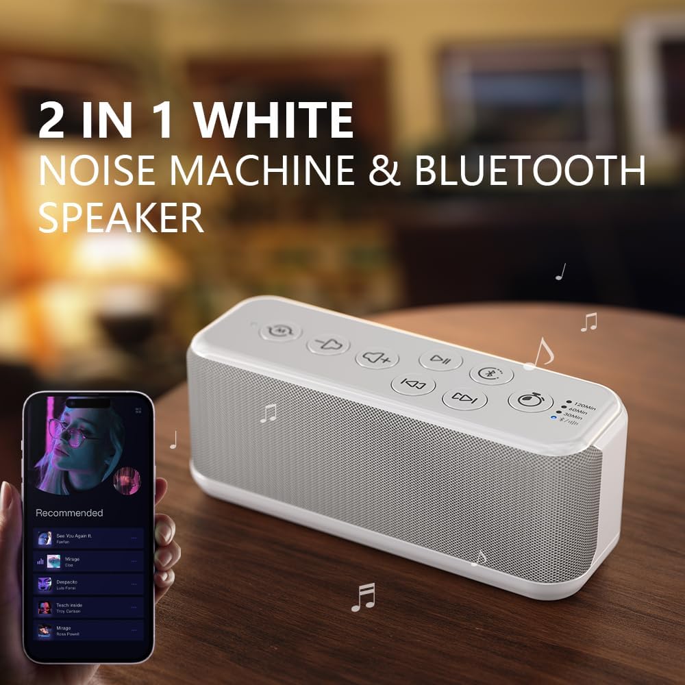 OnLyee White Noise Sound Machine with Bluetooth Speaker, 15 Soothing Sounds, Office Privacy & Noise