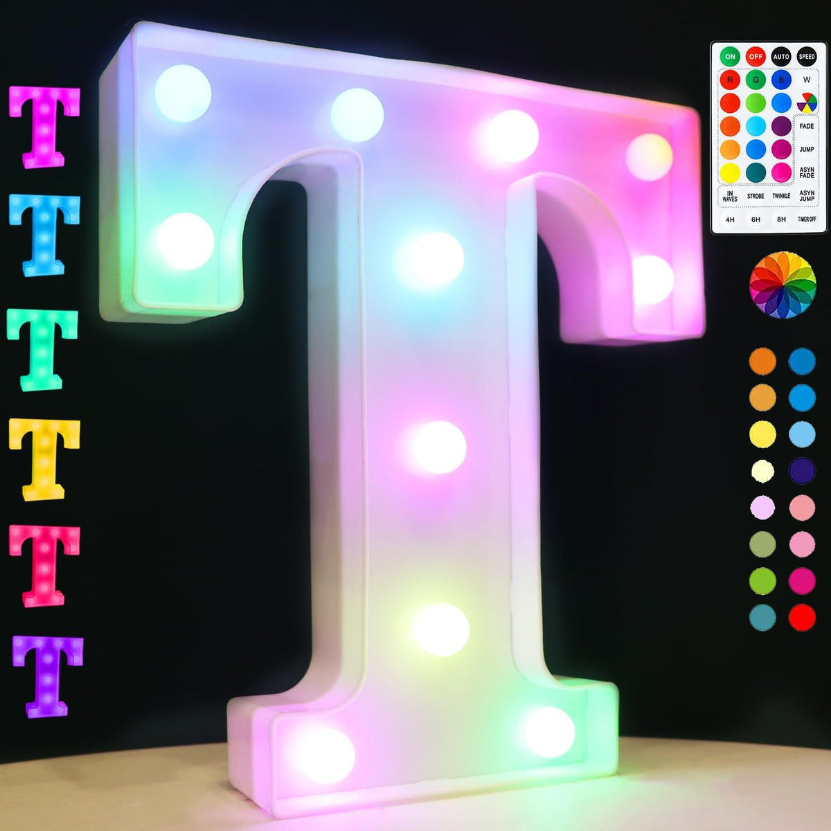 Light Up Colorful LED Marquee Letter lights, 18 Colors Changing Alphabet Letters Sign with Remote