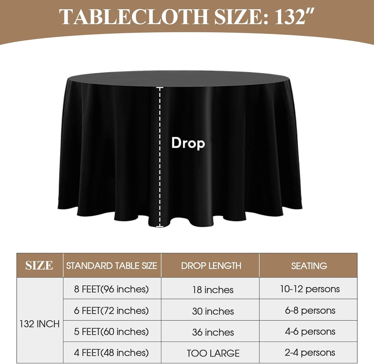 Round Tablecloth 120 Inch 10 Pack Black Tablecloths Washable Decorative Linen Polyester Table