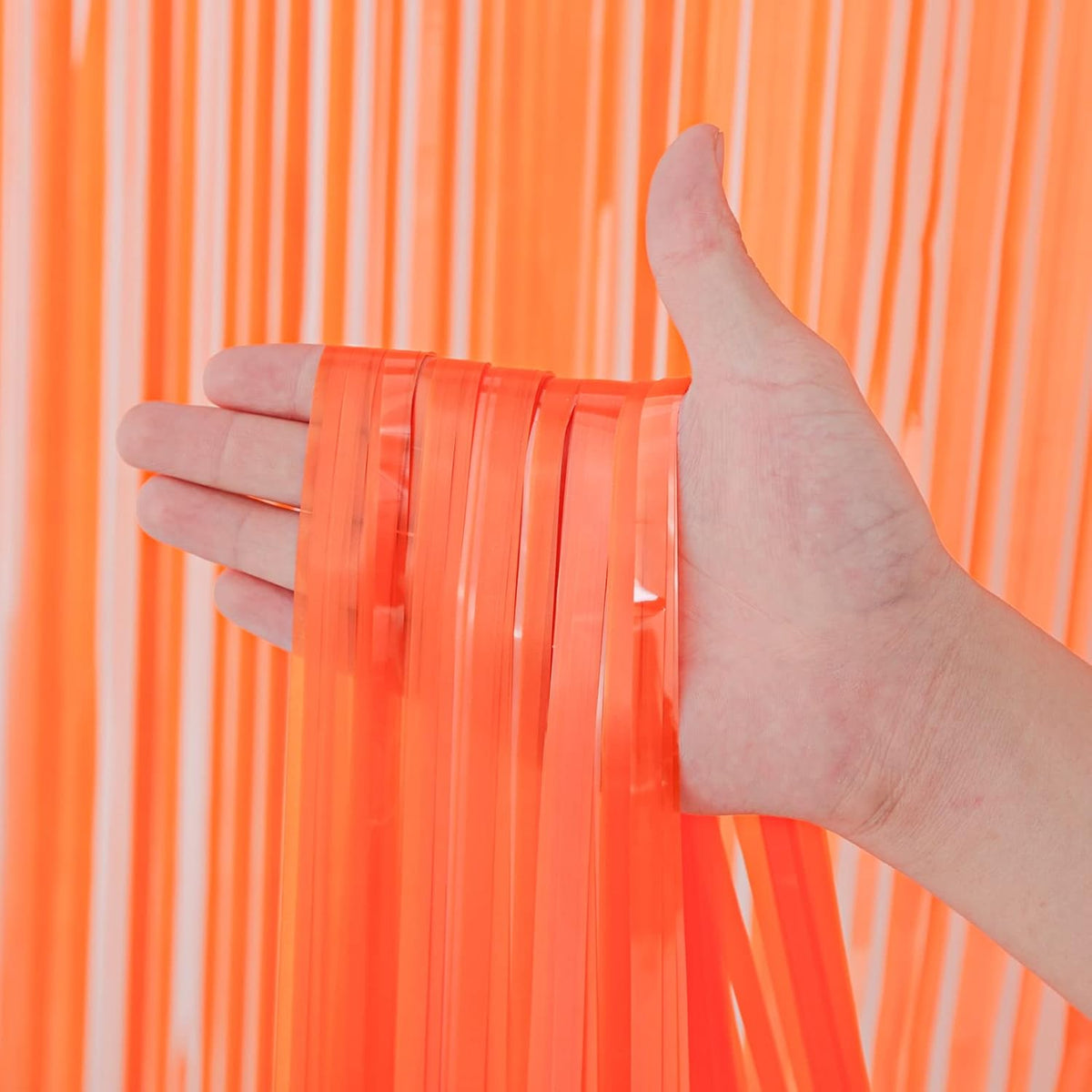 2 Pack Orange Foil Fringe Backdrop Curtains, Tinsel Streamers Birthday Party Decorations, Fringe