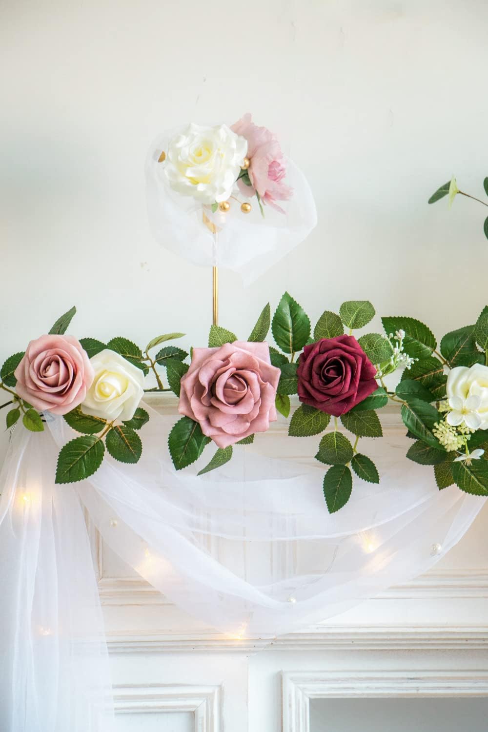PONATIA 5FT Burgundy Artificial Flowers Garland, Dusty Rose Flowers Garland for Wedding Ceremony