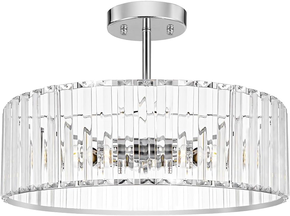 Modern Crystal Ceiling Light Fixture, Semi Flush Mount Ceiling Light, Chrome Hallway Lighting