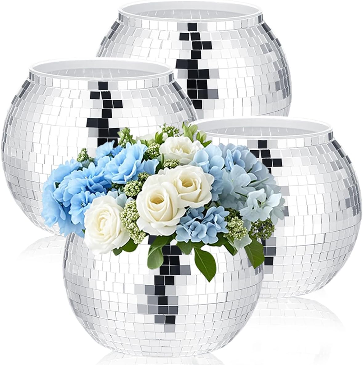 4 Pcs Disco Ball Vases,Plastic Disco Ball Centerpieces 6" X 6.7" Disco Ball Decor Silver Mirror